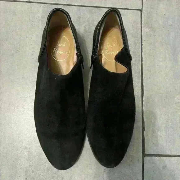 Jack Rogers Avery Black Leather Suede Whipstich Low Ankle Booties Size 8 - Picture 8 of 8